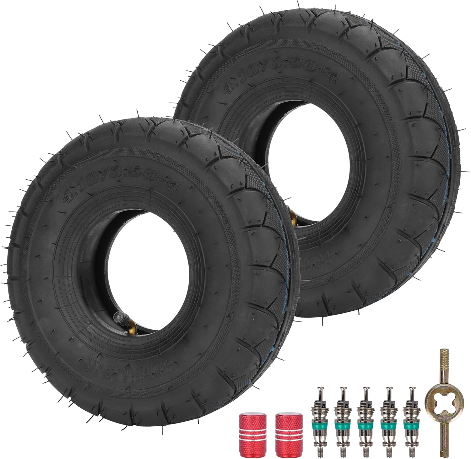 RUTU (2-Pack) 4.10/3.50-4 Replacement Tire + Inner Tube with TR87 Bent Angled Valve Stem for Hand Trucks Dollies Wheelbarrows Lawn Mowers Trailers Lawn Garden Utility Tire & Inner Tube