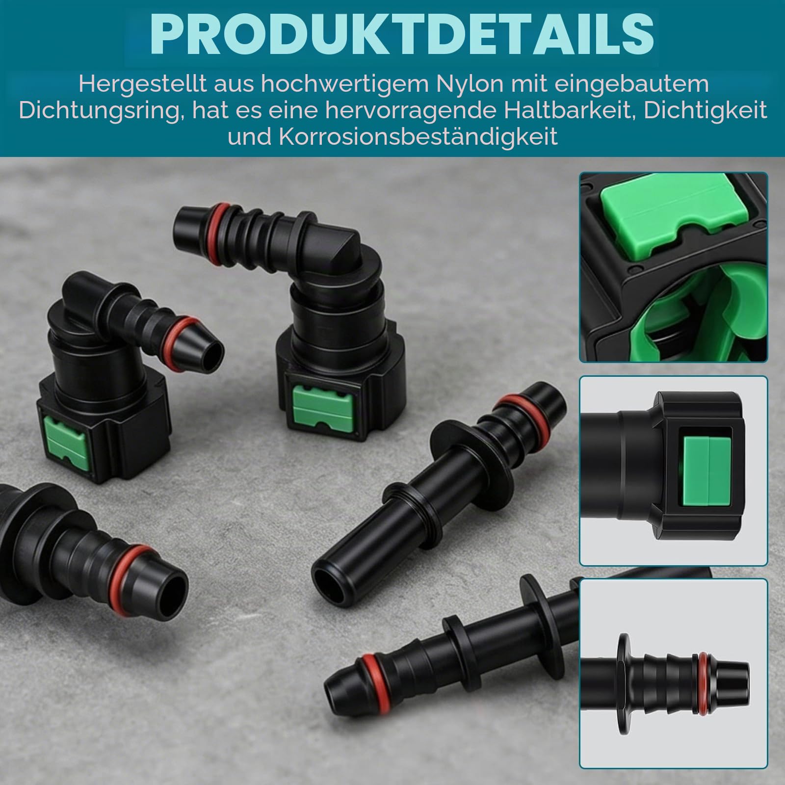 Kraftstoffleitung Reparaturset & Benzinleitung Set, Schnellverschluss Kraftstoffleitungsverbinder für Auto, Motorrad, Boot – Benzinschlauch Set mit SAE 9.89/9.49/7.89/6.3mm, gerade & 90° Winkel