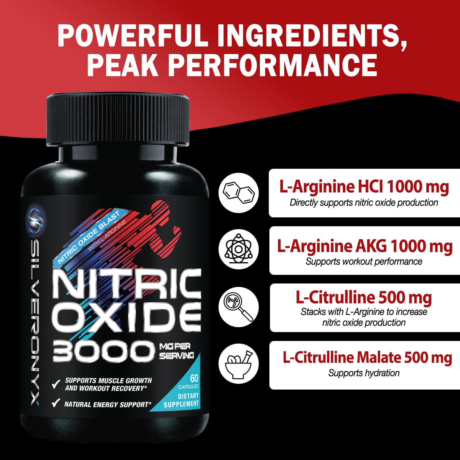 Nitric Oxide Supplement 3000mg Blend - 3X Strength L-Arginine & L-Citrulline - Complete Pre Workout Nitric Booster - Natural Energy & Muscle Support for Men & Women - Bottled in USA - 60 Capsules — Amazon image 6