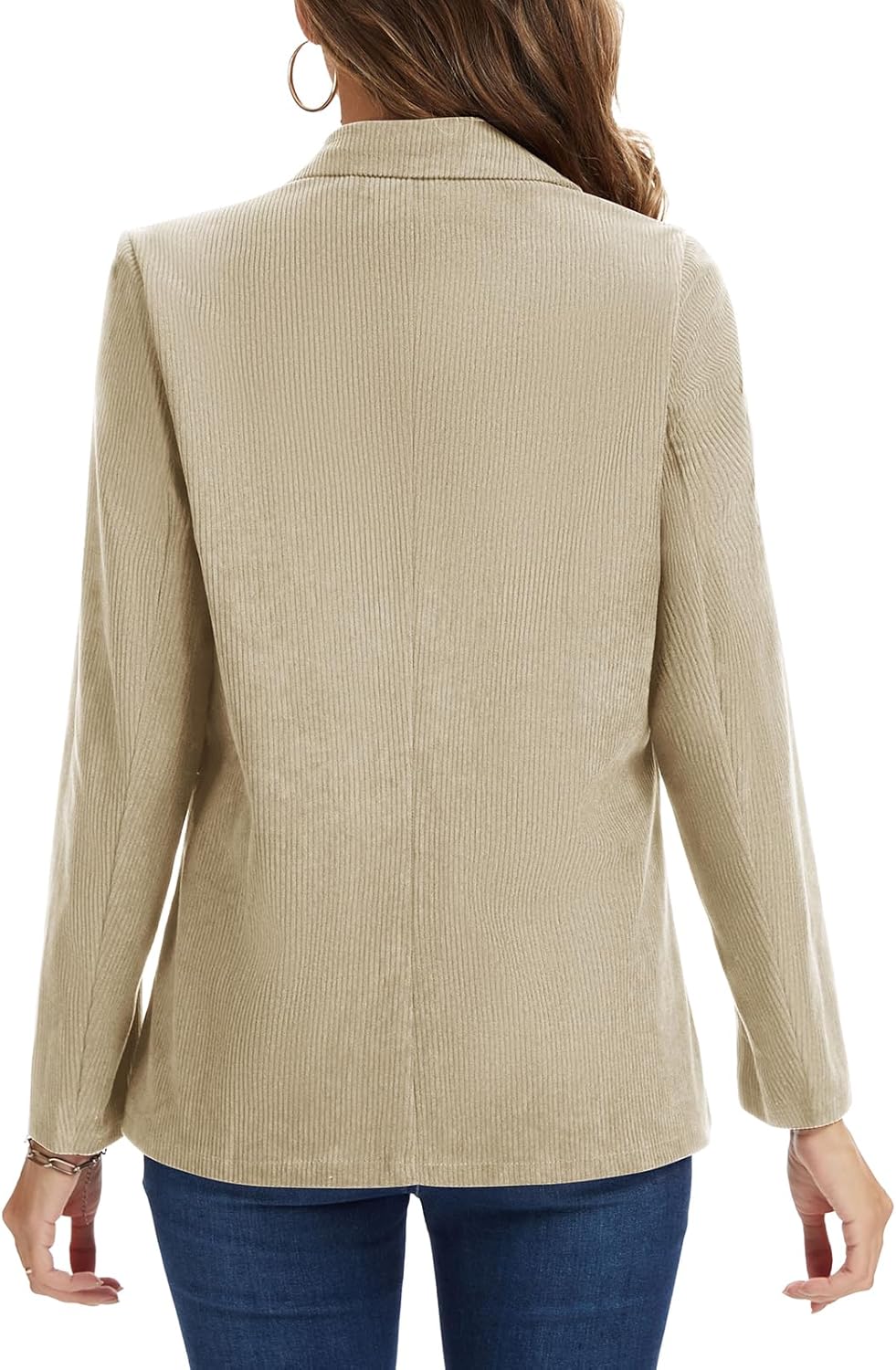 Women's Corduroy Blazers Casual Long Sleeve Notch Lapel Work 2-Button Open Front Blazer Jackets Pockets - Image 3