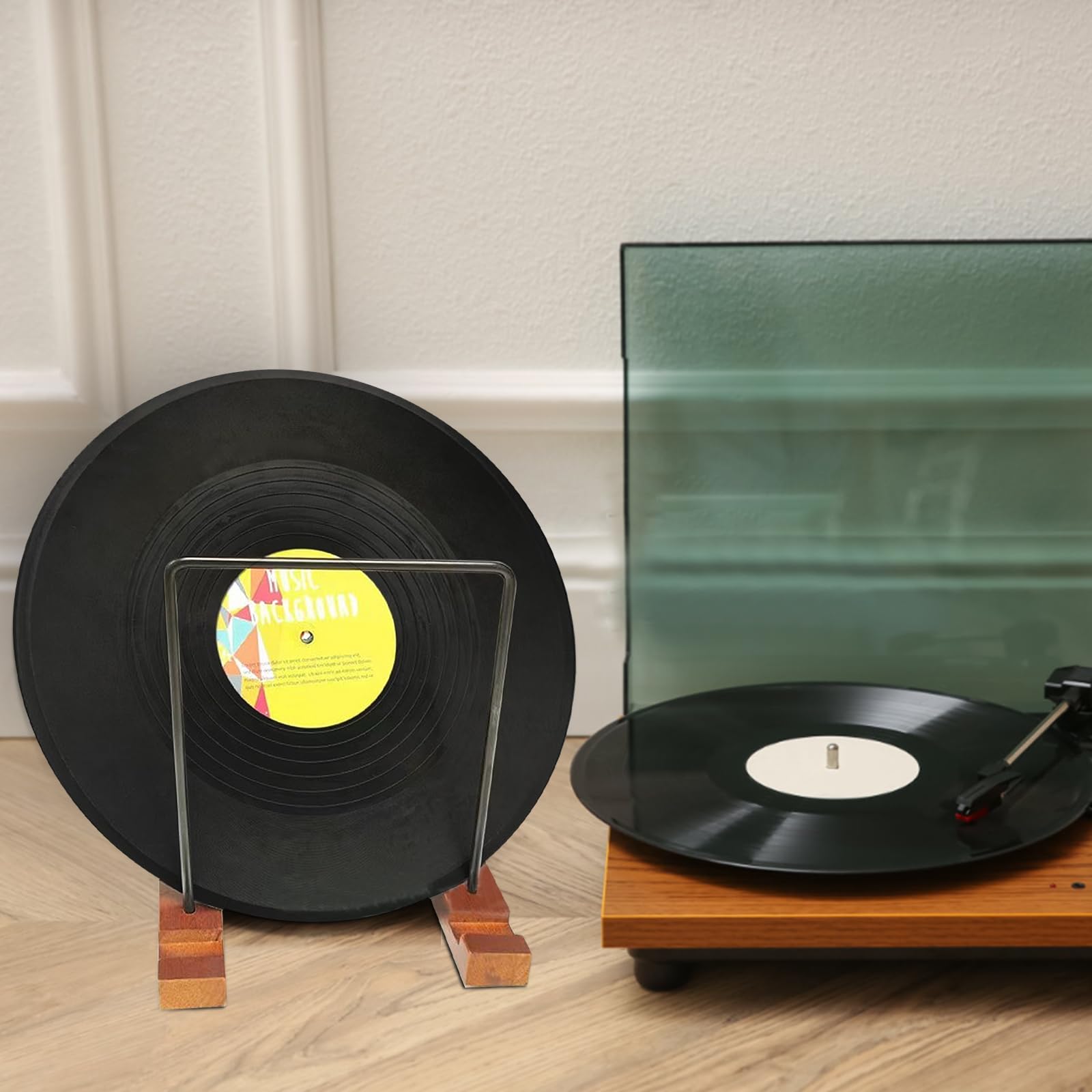 Lot de 70 supports de disques vinyles en bois de pin avec organisateur de disques vinyles en acier inoxydable