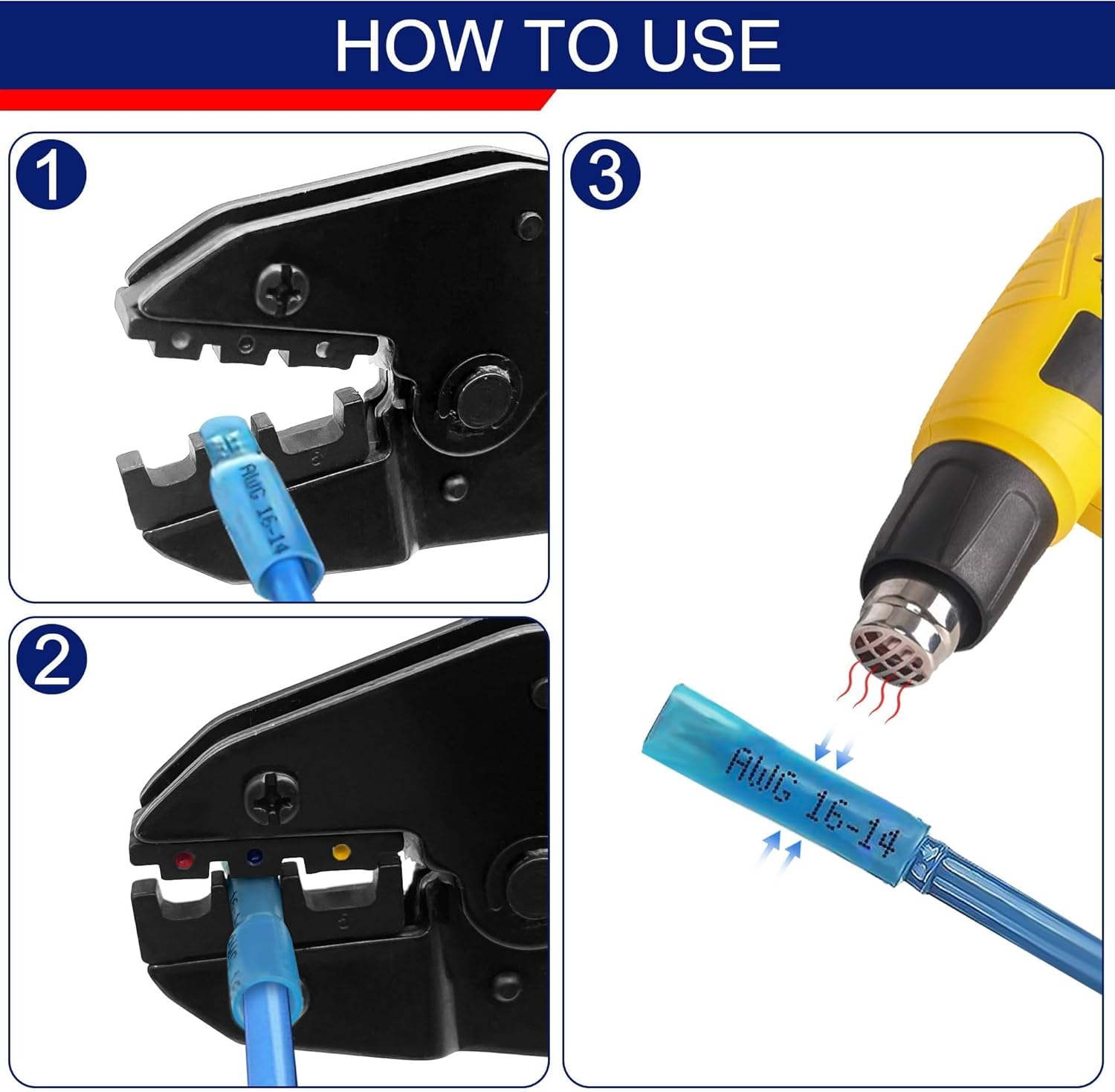 Wire Crimping Tool, Crimping Tool for Heat Shrink Connectors, Wire Crimper AWG 22-10 with 210PCS Wire Crimper, Crimper Tool for Heat Shrink, Nylon, Non-Insulated Connectors