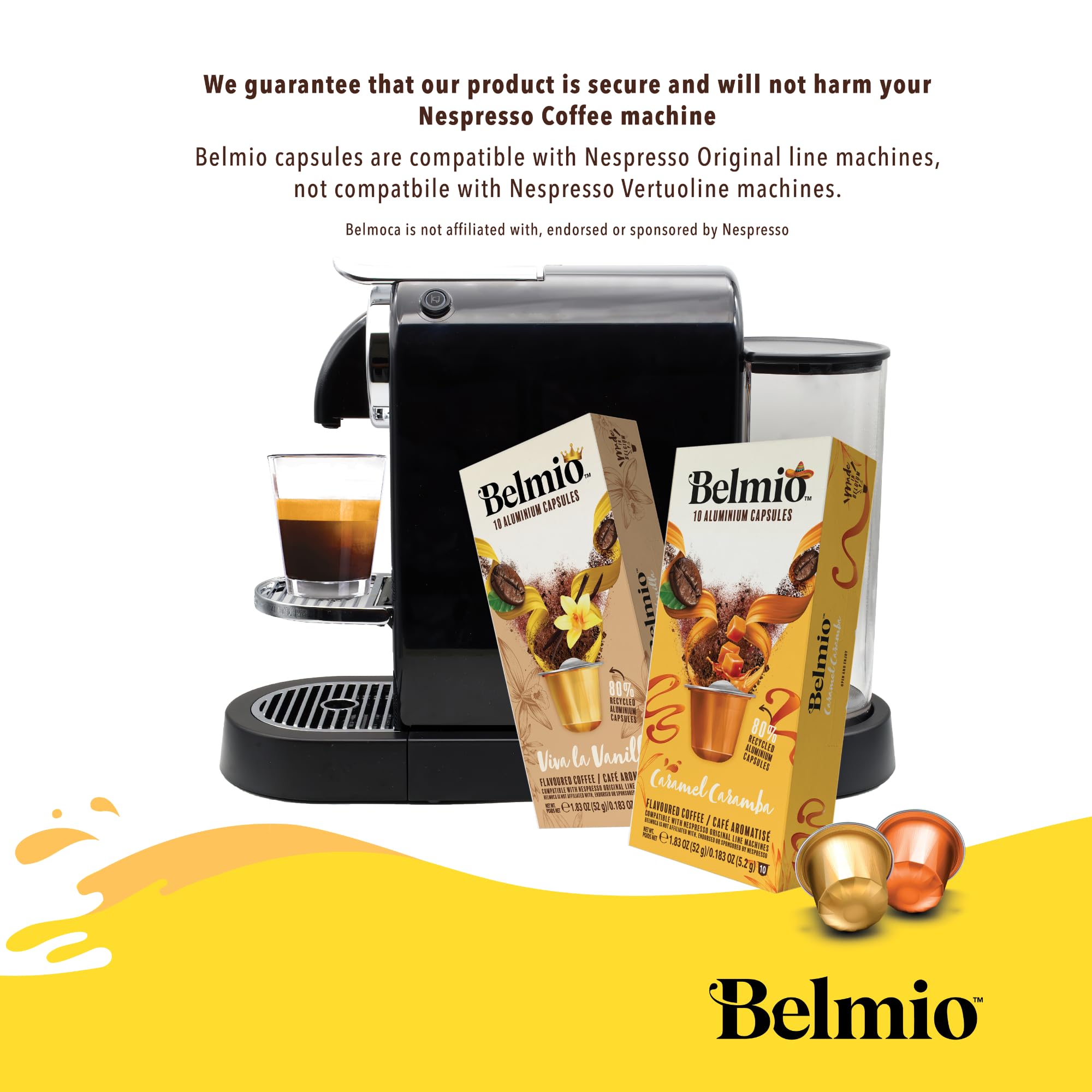 Belmio Cápsulas Nespresso Compatibles, Pack Variedad de Sabores, Café de Tueste Medio, Intensidad 6, Calidad Belga Auténtica, 7 Sabores, 100 Cápsulas