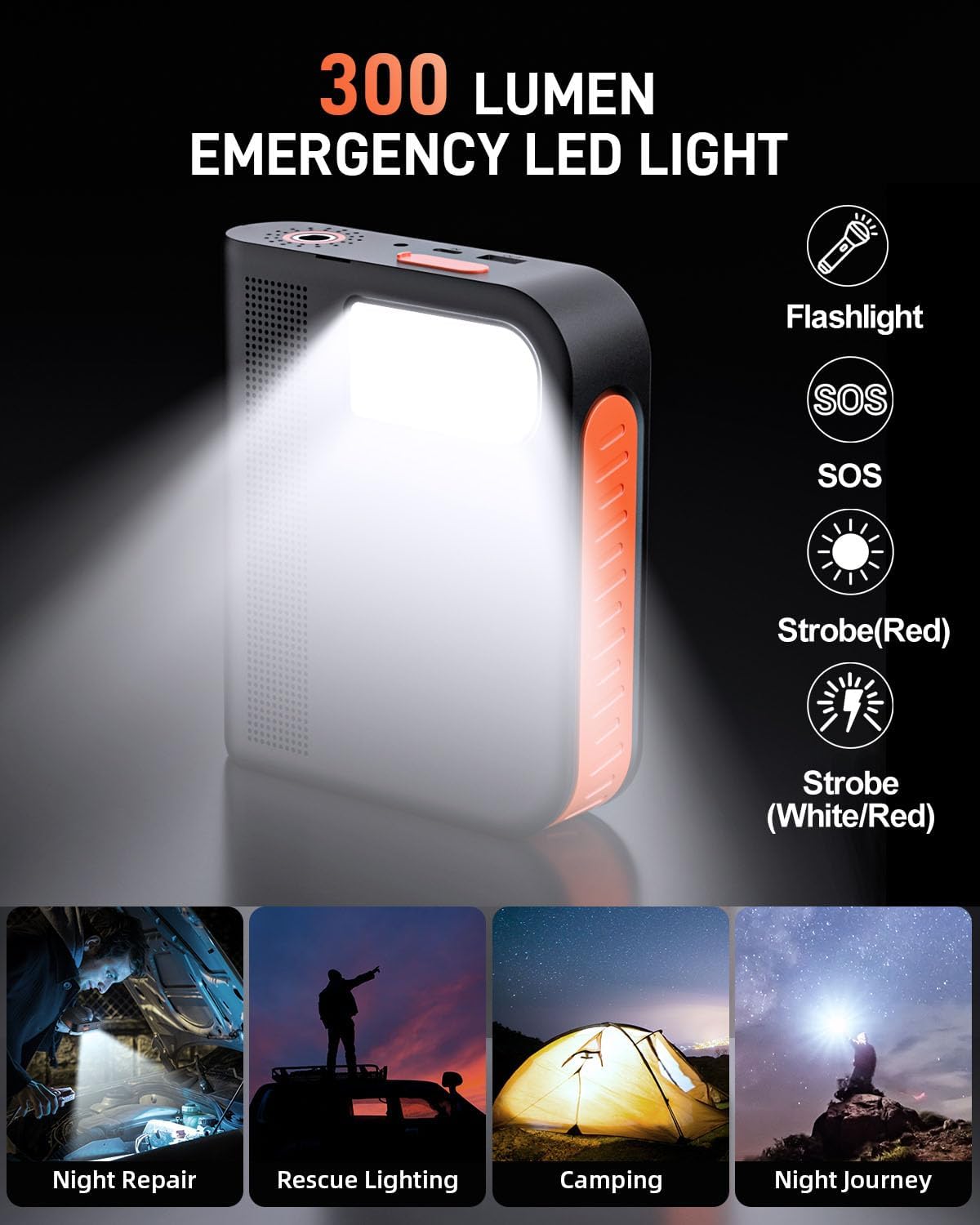 Battery Jump Starter with Air Compressor for Car, 10000mAh Portable Power Pack 150PSI Tire Inflotor, USB Charge, LED Light, for All Gas and Up to 8L Diesel Engines Jumper Box - Image 4