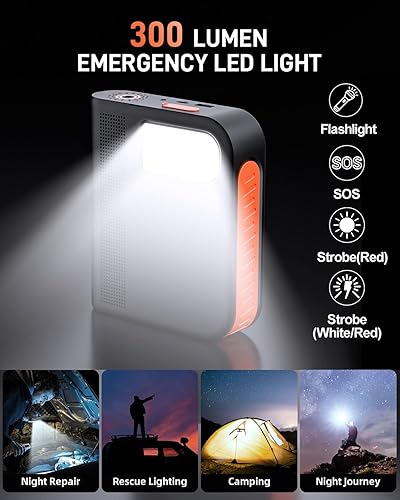 Miniatura 4 de Arrancador de batería de 2000 A para automóvil, paquete de energía portátil de 10000 mAh con compresor de aire, inflotador de neumáticos de 150 PSI,