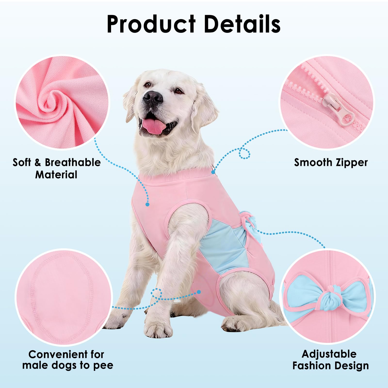 ASENKU Vêtement de Récupération Chirurgicale pour Chien - Body Post Opératoire Confortable après Stérilisation,Opération du Ventre,Adjustable,Respirant et Lavable - Alternative au Collier Élisabéthain