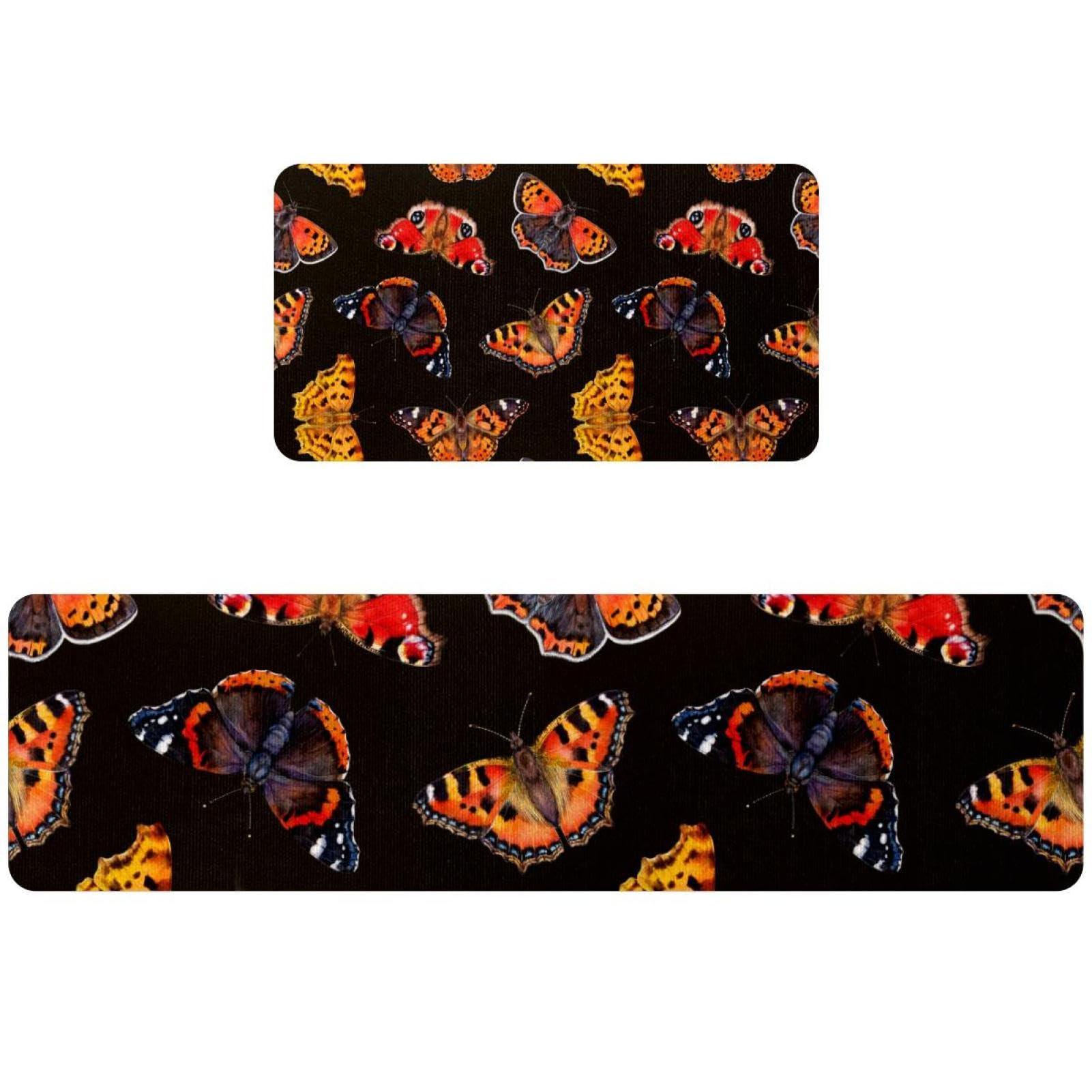 Tapis de cuisine absorbant et lavable, lot de 2 tapis de sol antidérapants papillon