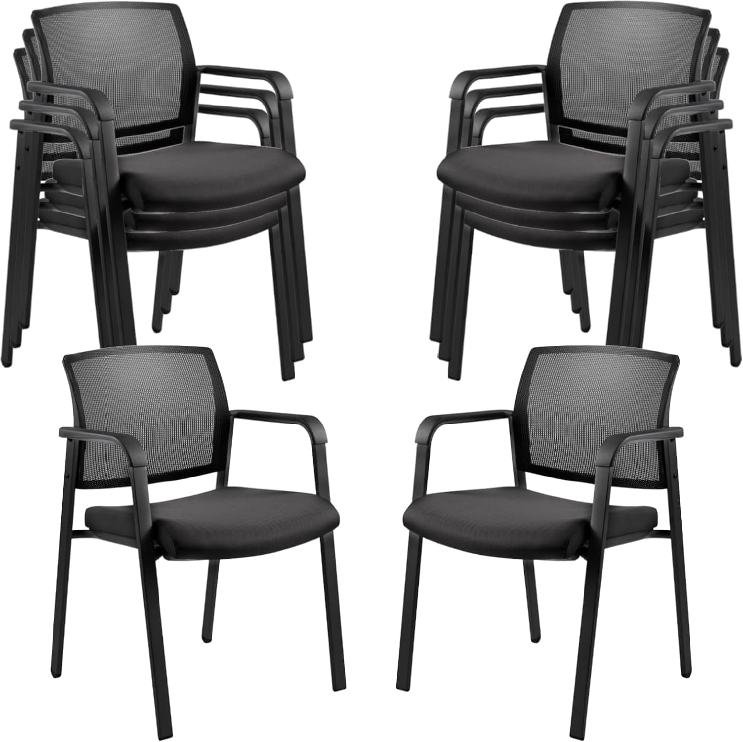 CLATINA No Wheels Conference Room Chairs Set of 8, Stackable Office Guest Reception Chair with Armrests, Mesh Back Waiting Room Chairs for Office,