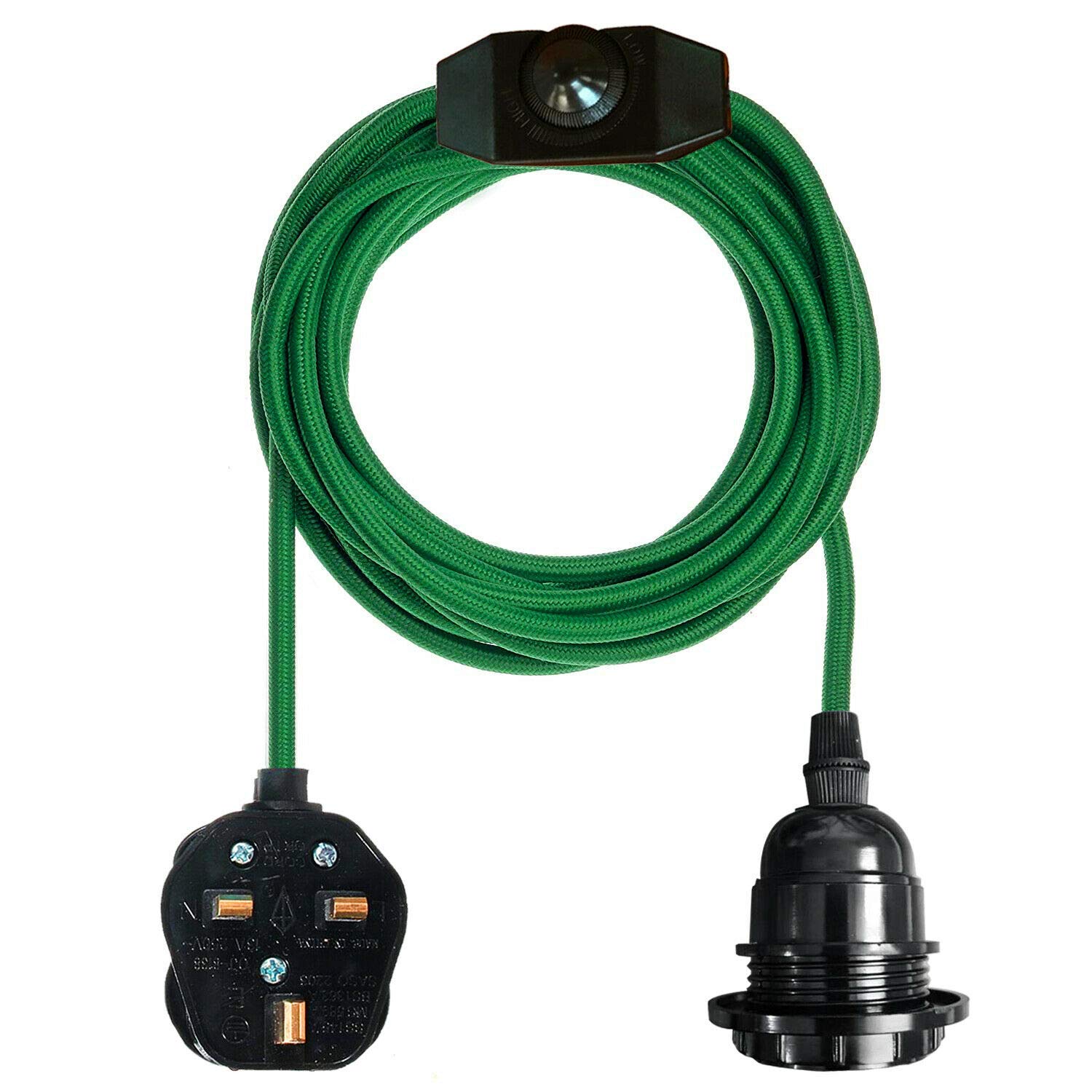 LEDSone Vintage Pendant Light Fitting with Plug in 2 meter with in-Line On/Off Switch E27 Screw Lamp Holder Industrial Style Hanging Light Fitting Kit (Green)