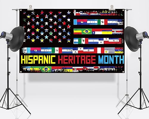 Miniatura 5 de Nepnuser Telón de fondo para cabina de fotos del mes de la herencia hispana, banderas de países latinos, decoración de pared para interiores y