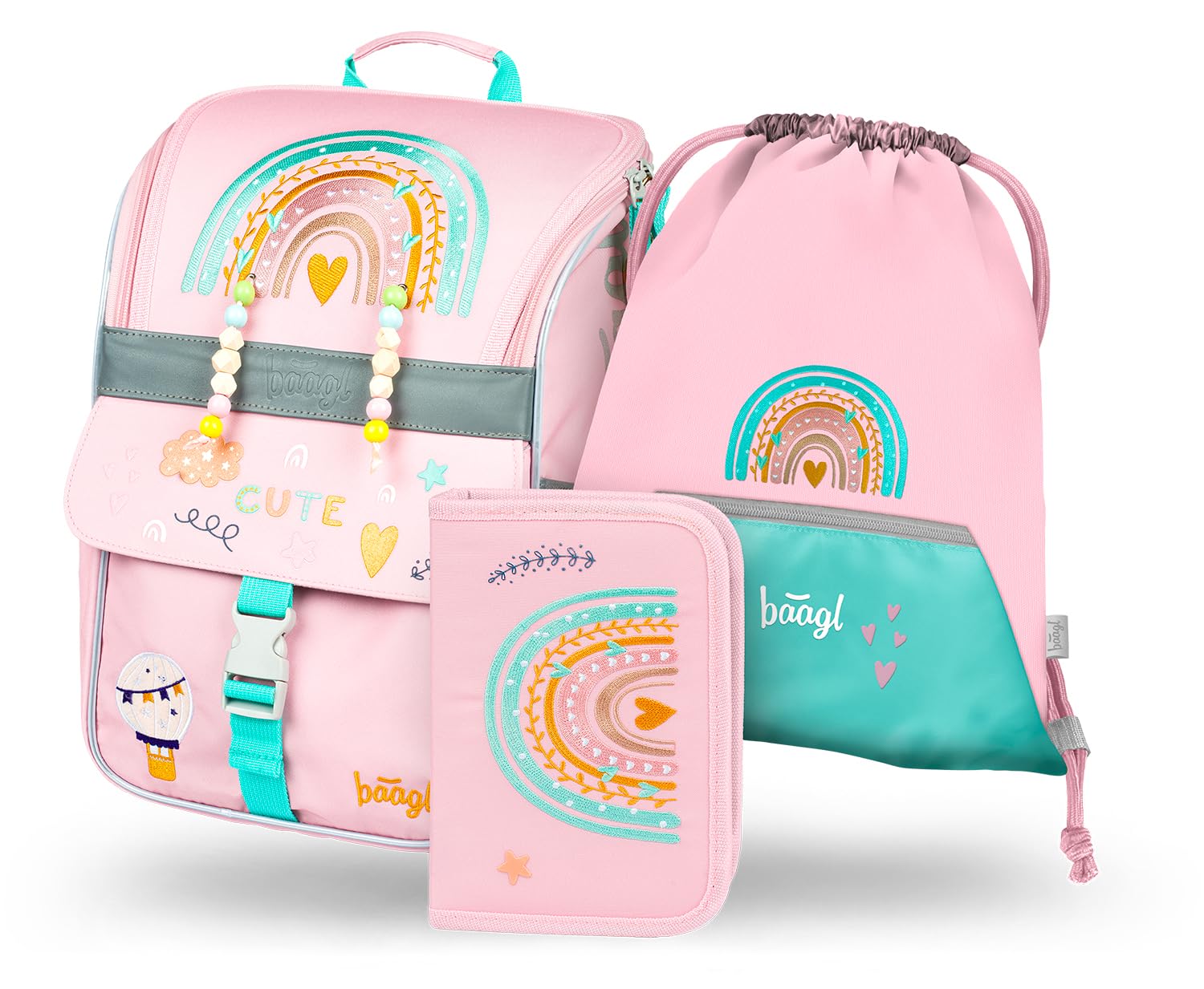 Baagl Mochila escolar para niños y niñas, 3 piezas, mochila escolar Zippy para 1ª clase, mochila escolar primaria con correa para el pecho, mochila escolar ergonómica