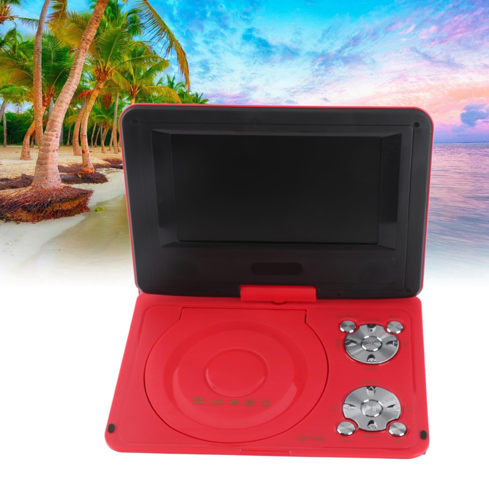 Mini Lecteur DVD Portable de 6,8 '', avec écran Panoramique LCD HD Pivotant à 270 °, Prise en Charge de la Carte USB/SD/Sync TV et de Plusieurs Formats de Disque, pour Les Enfants(Rouge)