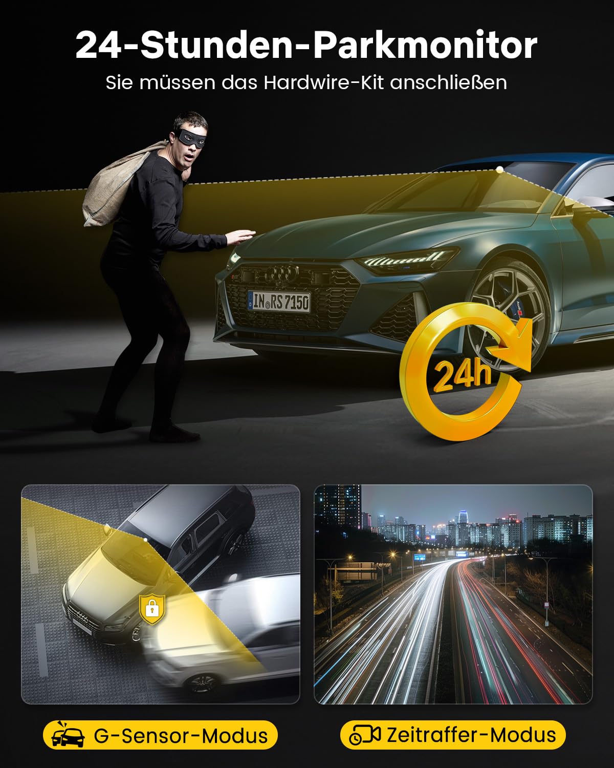 GKU Dashcam Auto Vorne Hinten, 4K/2,5K mit Touchscreen 3,18 Zoll, GPS 5G Wi-Fi Dash Cam, Dual Auto Kamera,64GB SD Karte,Parküberwachung,WDR,170° Weitwinkel,G-Sensor,Loop-Aufnahme,Max 256GB