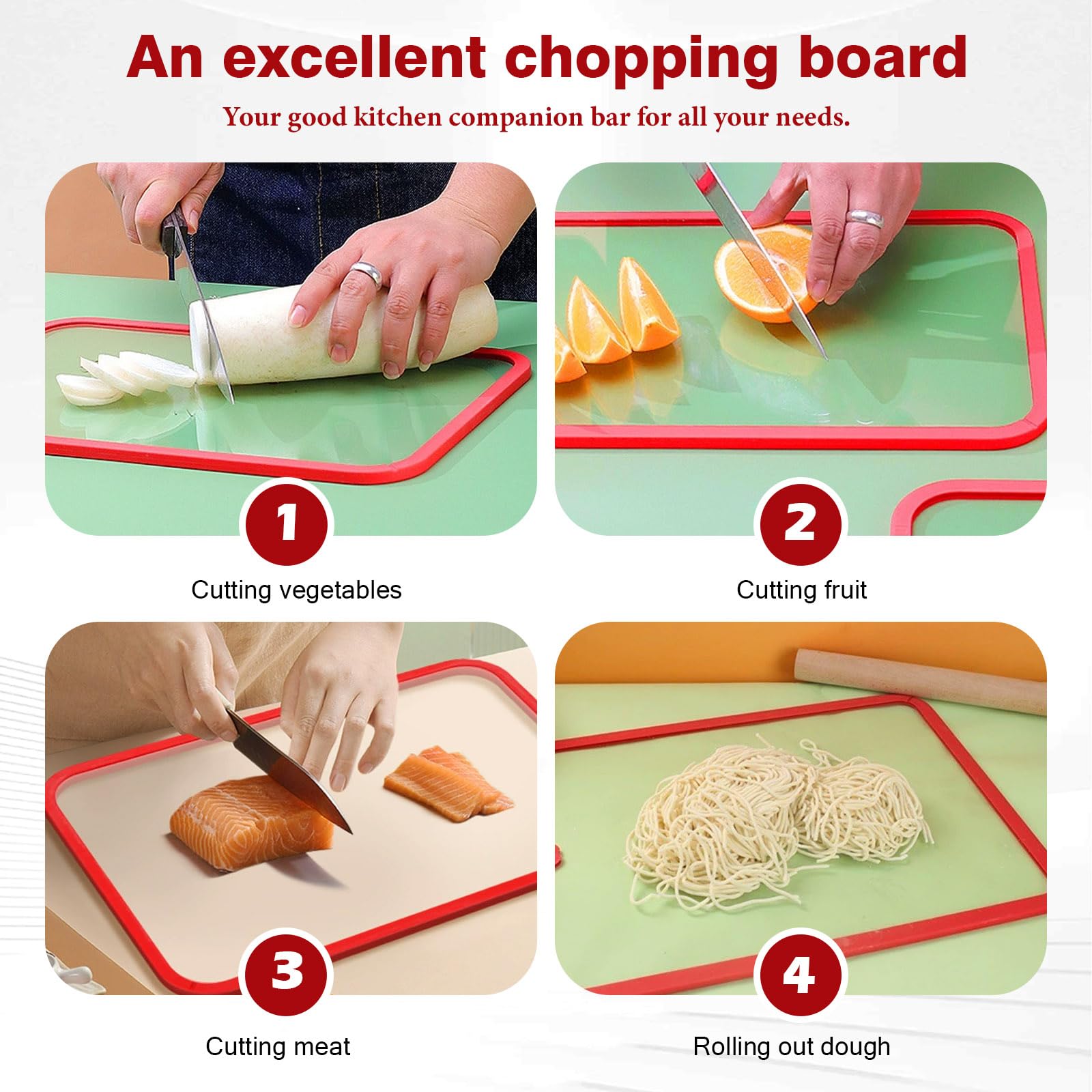 2 tablas de cortar de cristal, con marco de silicona antideslizante, tabla de cortar de vidrio templado, resistente al calor, resistente a los arañazos, placa de cristal higiénica para la cocina (38 x