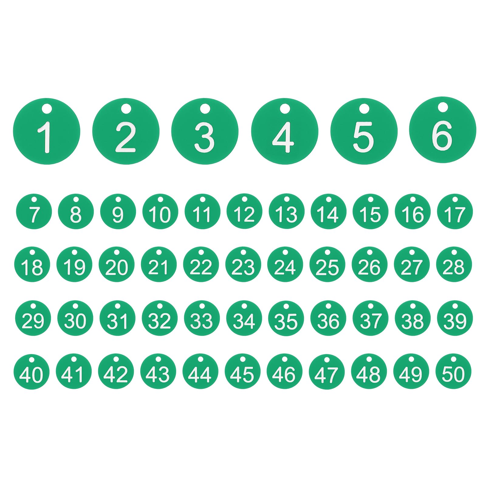 PATIKIL 50PCS Number Tags 1-50, Table Number Key Tags Plastic Numbered Keychain for Organizer Field Sales Hangers Clothes Labels ID, Green