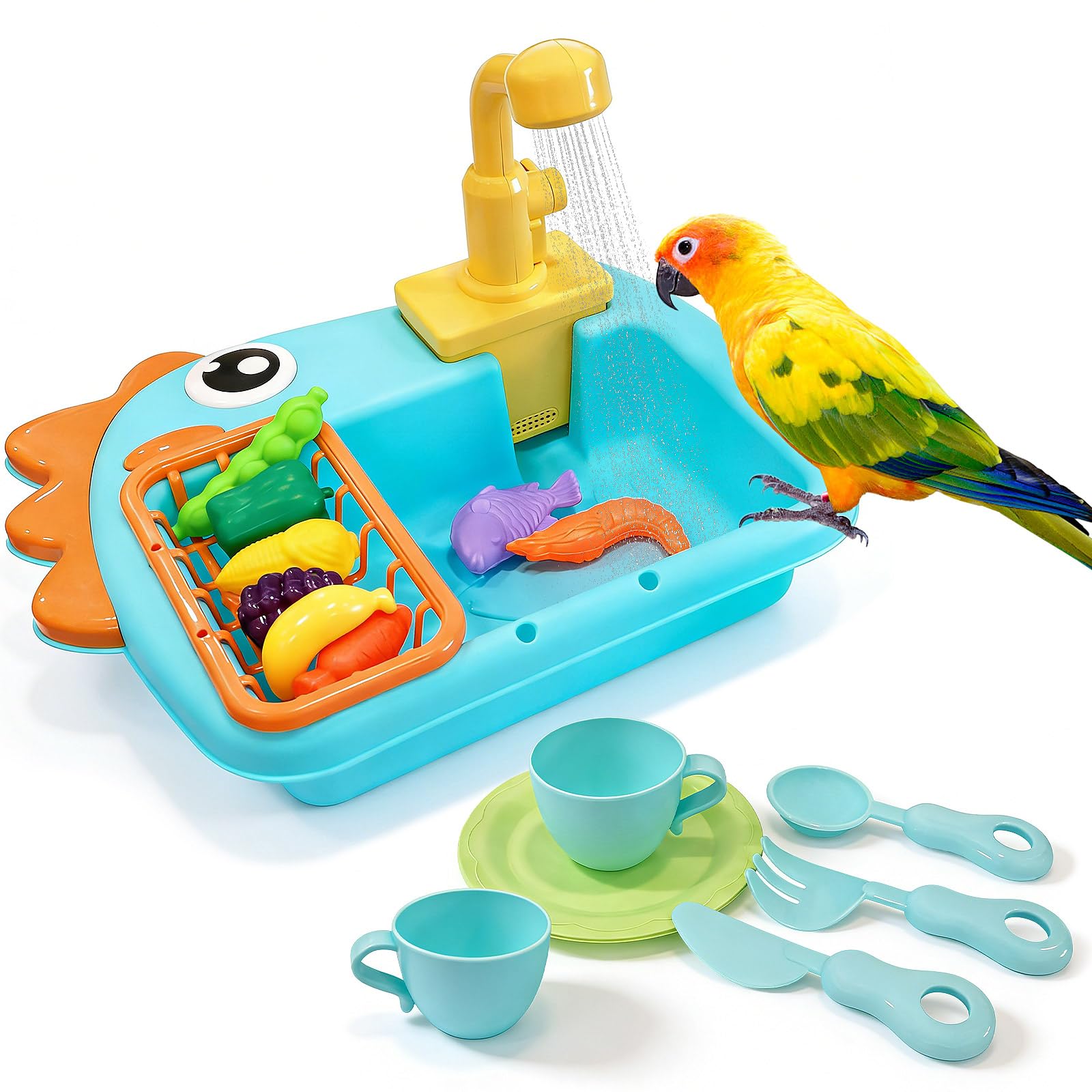 Bird Bathtub Parrot Shower Box, Bird Automatic Bathtub with Faucet Bird Bathing Tub Container Cage Accessory for Parakeet, Ferret, Budgie, Cockatiel