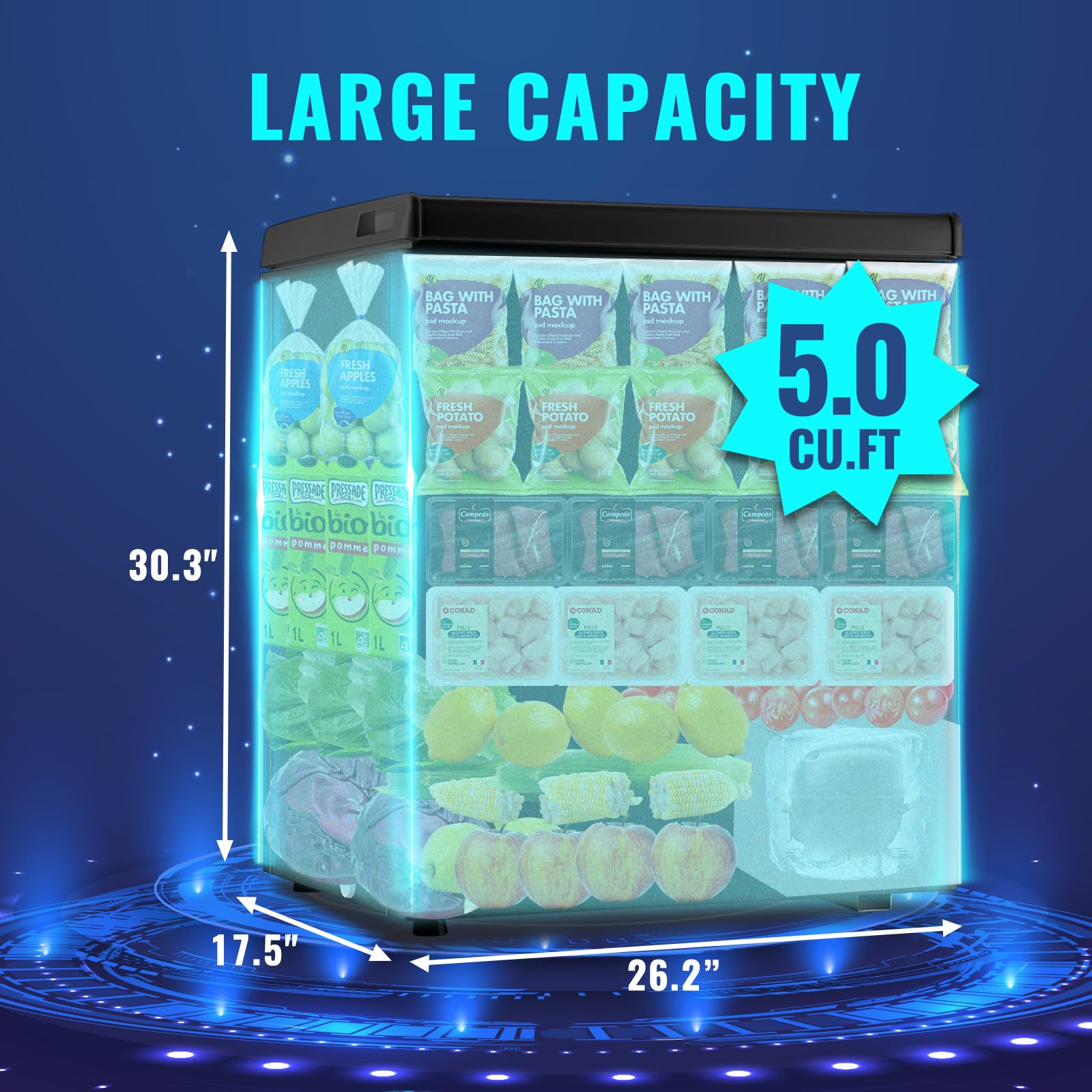 WANAI Small Deep Freezer, 3.5 Cubic Feet Chest Freezer with Adjustable Temperature, Top Open Door, Removable Storage Basket for Home, Kitchen, Office, home and Apartment, Black on Fridge.com