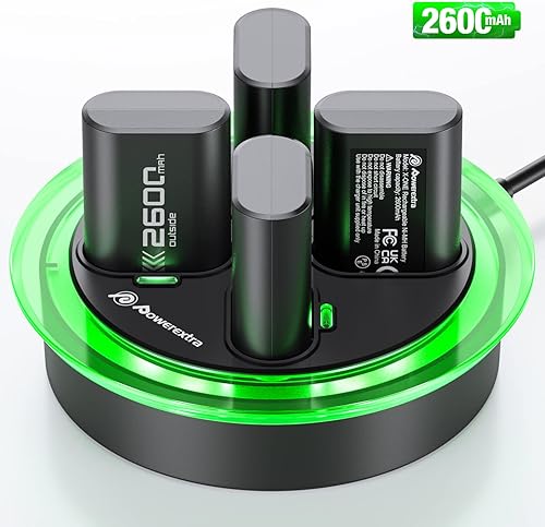 Miniatura 7 de Powerextra Paquete de baterías de carga rápida para control Xbox, baterías recargables de 4 x 2600 mAh para Xbox Series XSOne XSElite, estación de