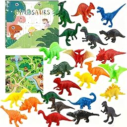 Calendrier de l'Avent 2025, Calendrier Compte à Rebours de Noël 24 Jours avec 24 Dinosaure Figurines Mini Dinosaure Jouet Boîte Aveugle Surprise de Noël Décoration de Noëls Cadeaux pour Enfants