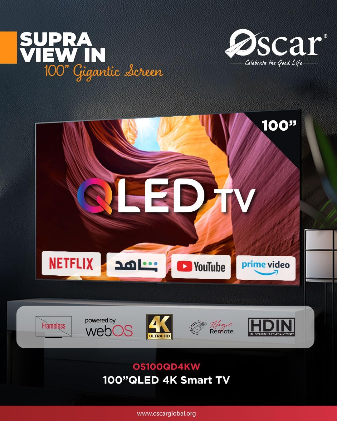 اوسكار تلفزيون سمارت OS100QD4KW 100 بوصة QLED 4K UHD بدون اطار... - view 3