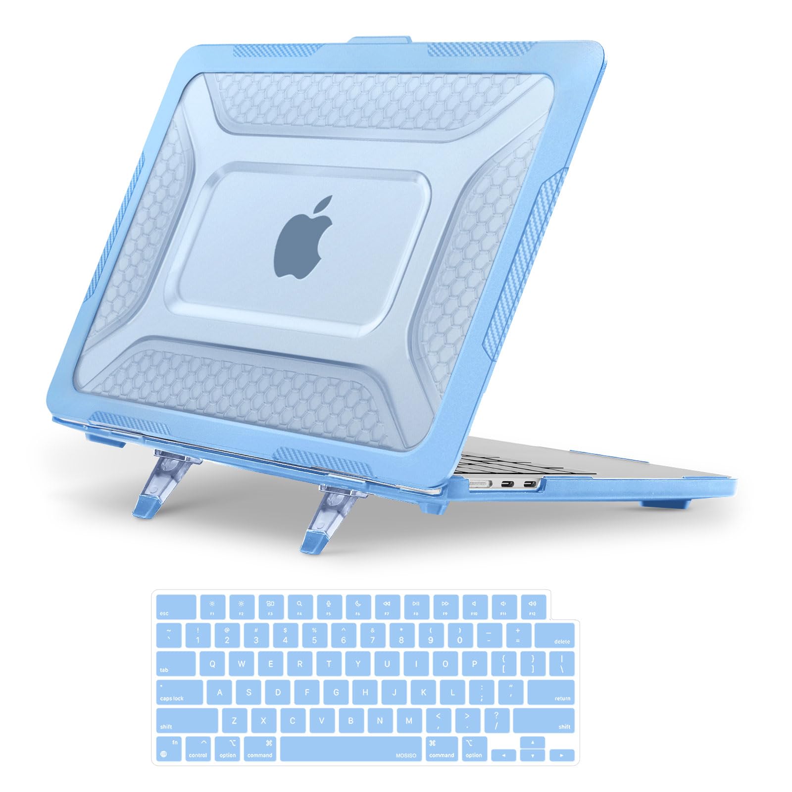 MOSISO Compatible with MacBook Air 13 inch Case 2025 2024 2023 2022 M4 A3240 M3 A3113 M2 A2681,Honeycomb Heavy Duty TPU Bumper Hard Case with Kickstand&Keyboard Skin for MacBook Air 13.6, Air Blue