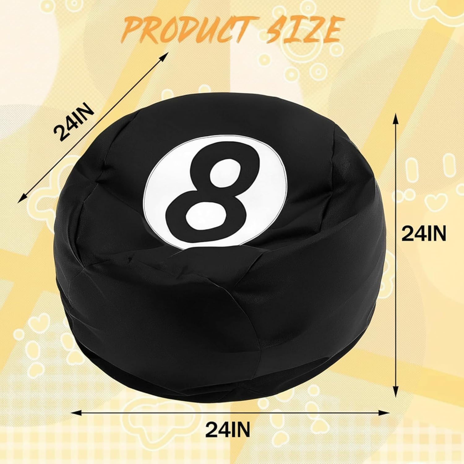 8 Ball Bean Bag Chair Cover Black 8 Ball Stuffed Leather Bean Bag Storage for Animal Organizing Plush Toys, Plush Toys Organizer PU Leather Black 8 Billiard Decor for Living Room (No Filling)