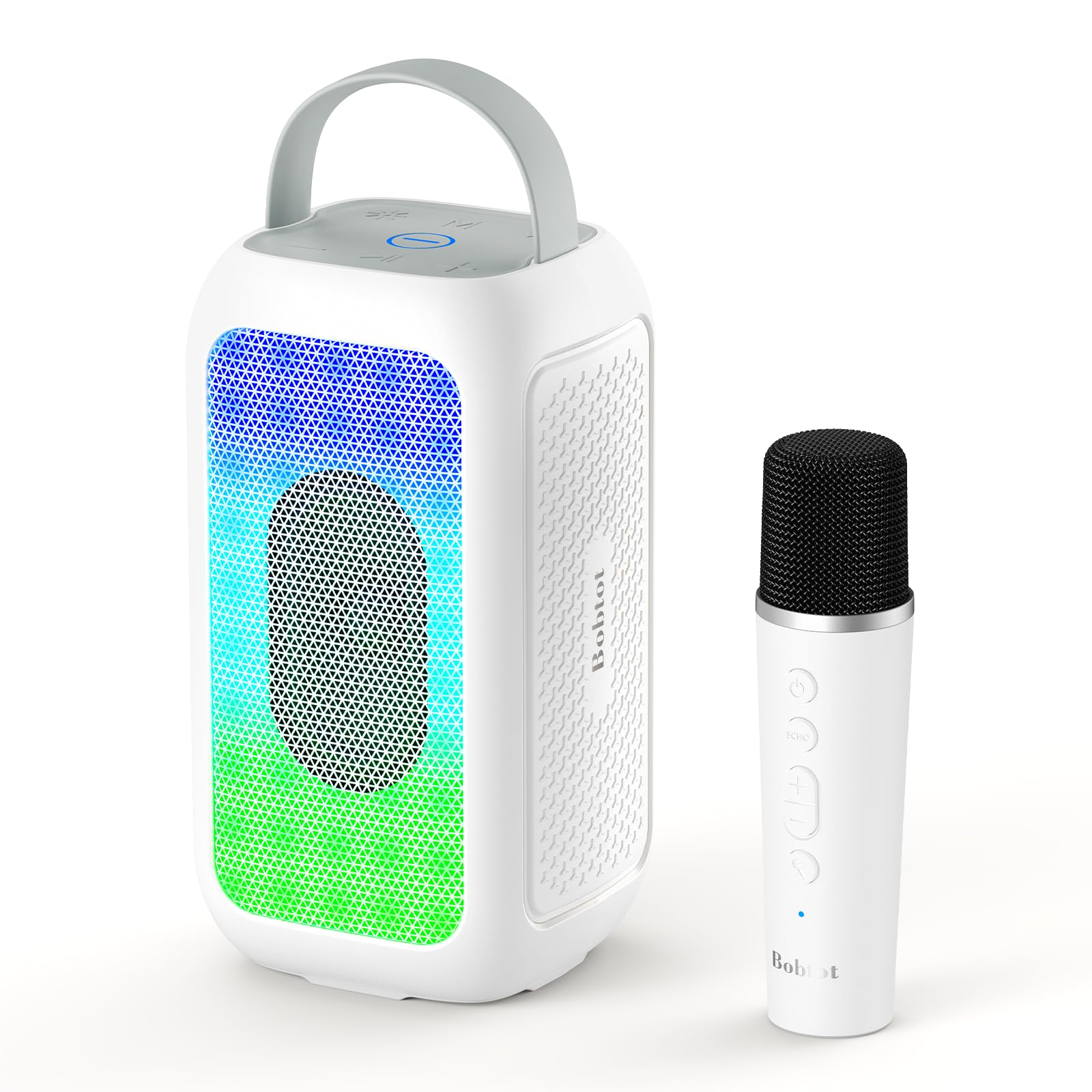 bobtot karaoke machine bluetooth portable wireless speaker, white