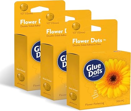 Glue Dots, Flower Dots, Double-Sided, Permanent, 1/2", 3-Pack, 900 Total Dots, DIY Fake Flower Bouquets Wreaths Decor, Sticky Tape Adhesive, Liquid Hot Glue Alternative, Clear
