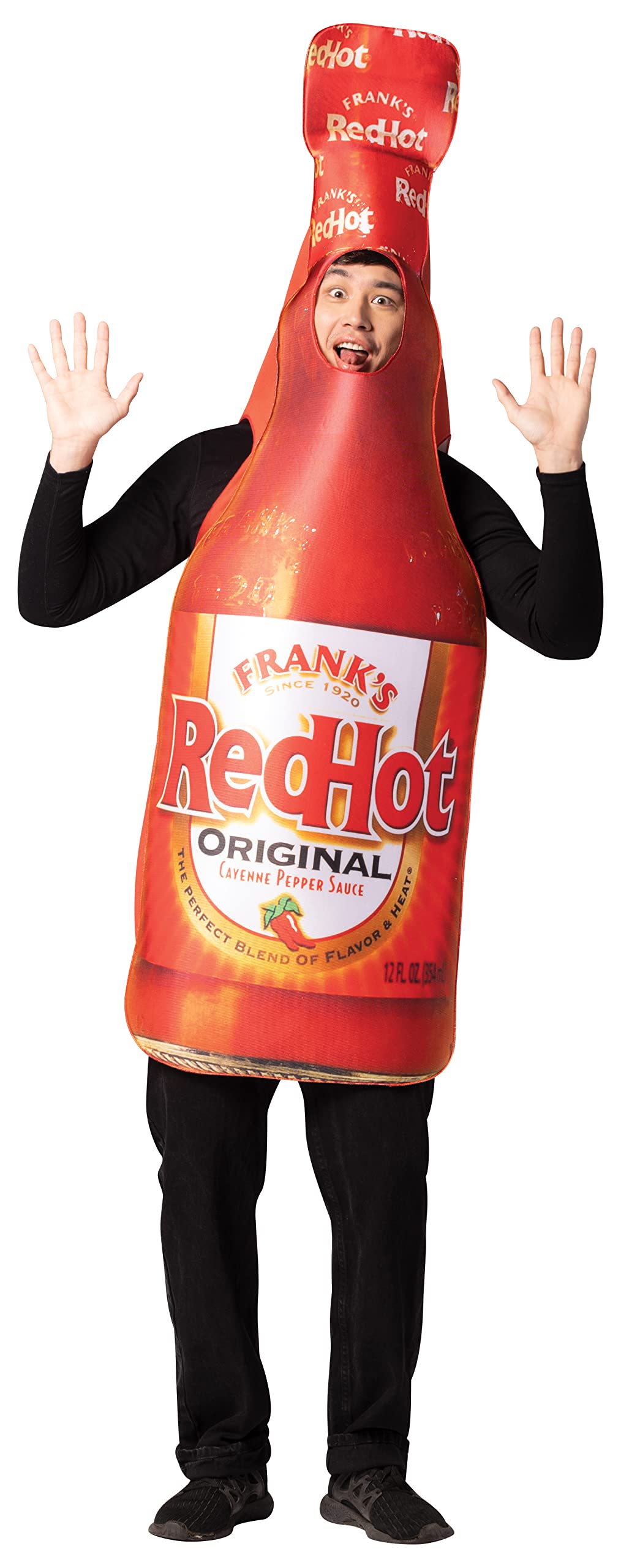 Rasta Imposta Frank's Red Hot Sauce Bottle Halloween Costume Buffalo Spicy Condiment Funny Dress Up Mens Womens Costumes, Adult One Size