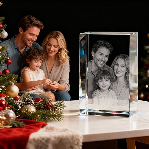 Miniatura 3 de Foto de cristal 3D personalizada, regalos de fotos de Navidad personalizados para mujeres, esposa, mamá, papá, ella, él  Foto láser grabada al