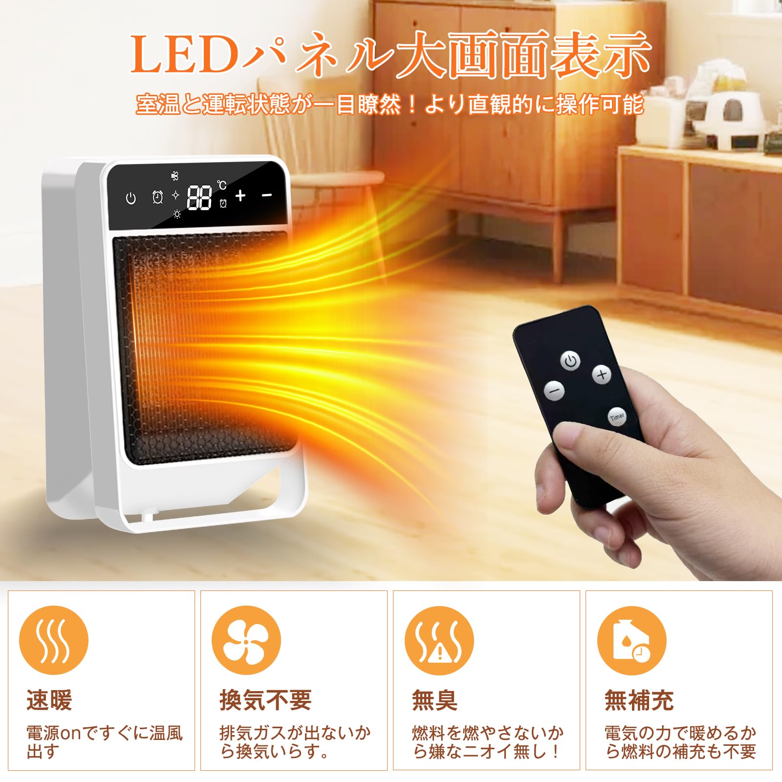 セラミックヒーター 暖房器具 省エネ 電気 ファンヒーター 3段階温風 Amazon | 【新進化モデル・冷暖兼用】セラミックヒーター 暖房