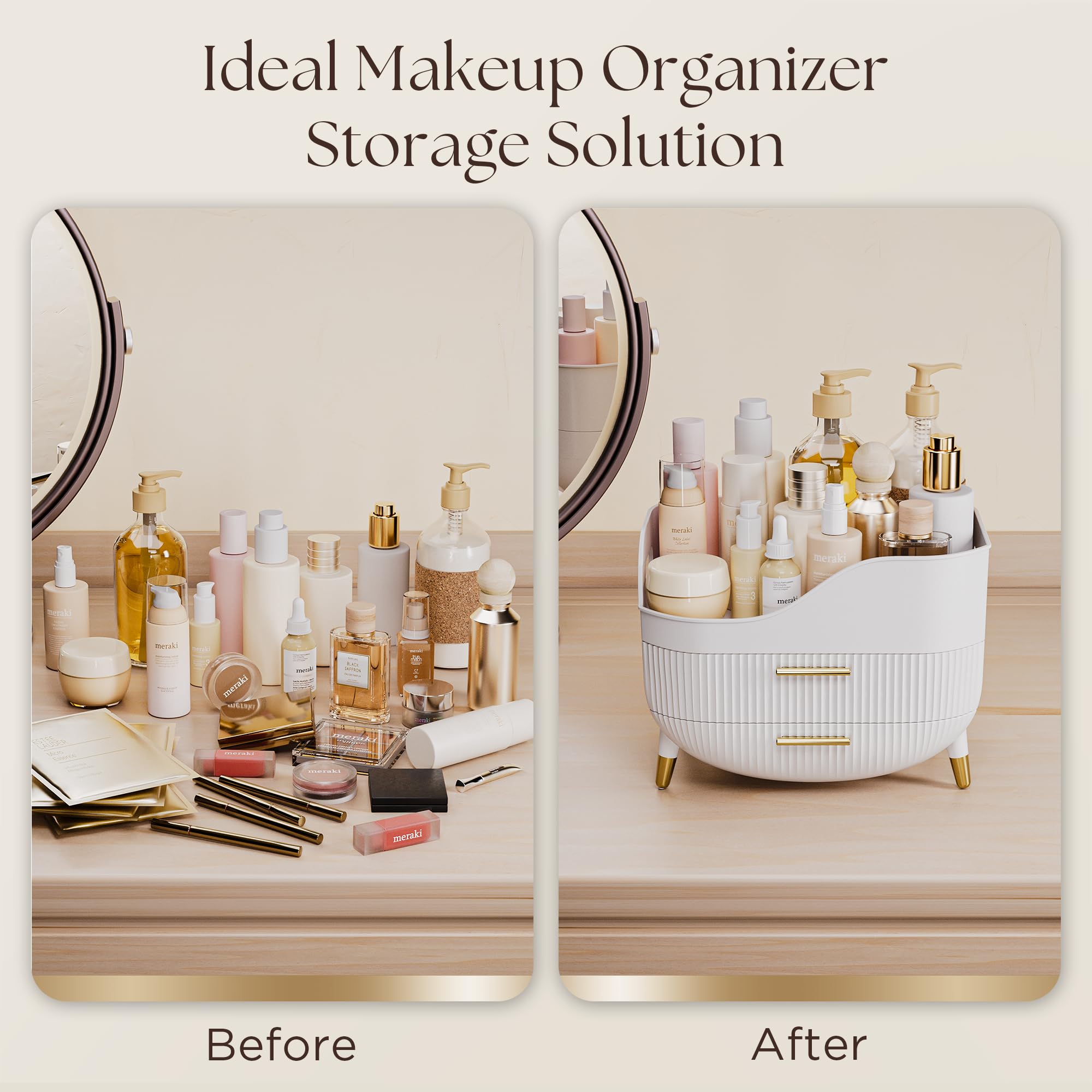 Rangement Maquillage Organisateur avec 2 Tiroirs | Stockage Produit de Beauté Multifonctionnel,Rangement Parfum Skincare Grande Capacité pour Vanité,Chambre, Salle de Bain