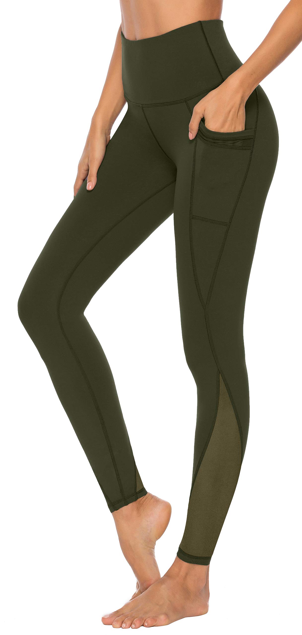 AFITNE Women’s High Waist Mesh Yoga Leggings with Side Pockets, Tummy Control Workout Squat-Proof Yoga Pants