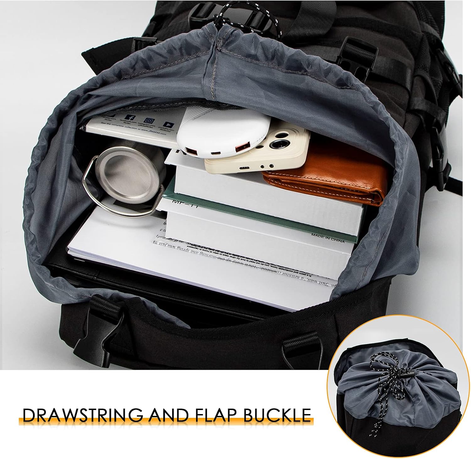 Skateboard Backpack, Sports Backpack with Drawstring & Flat Buckle, Rucksack Backpackfor Men, Fits 15.6-17 Inch Laptops, for College Business Travel Hiking Men Women