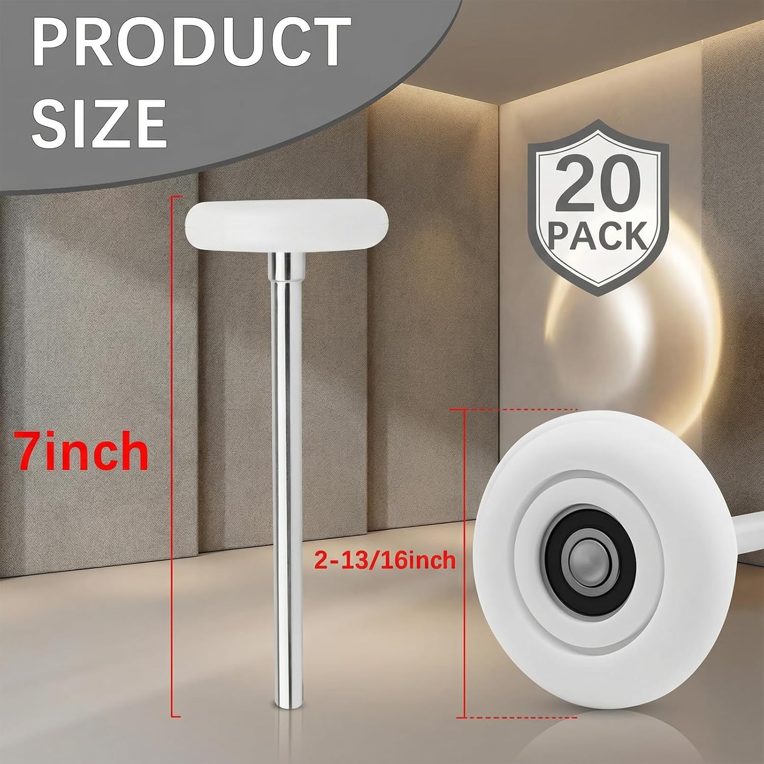 20-Pack 7" Stem 3" Commercial Nylon Garage Door Rollers, Long Stem Reinforced Wheels for Double Hinge Setups & Heavy Industrial Doors, Fits 3" Tracks
