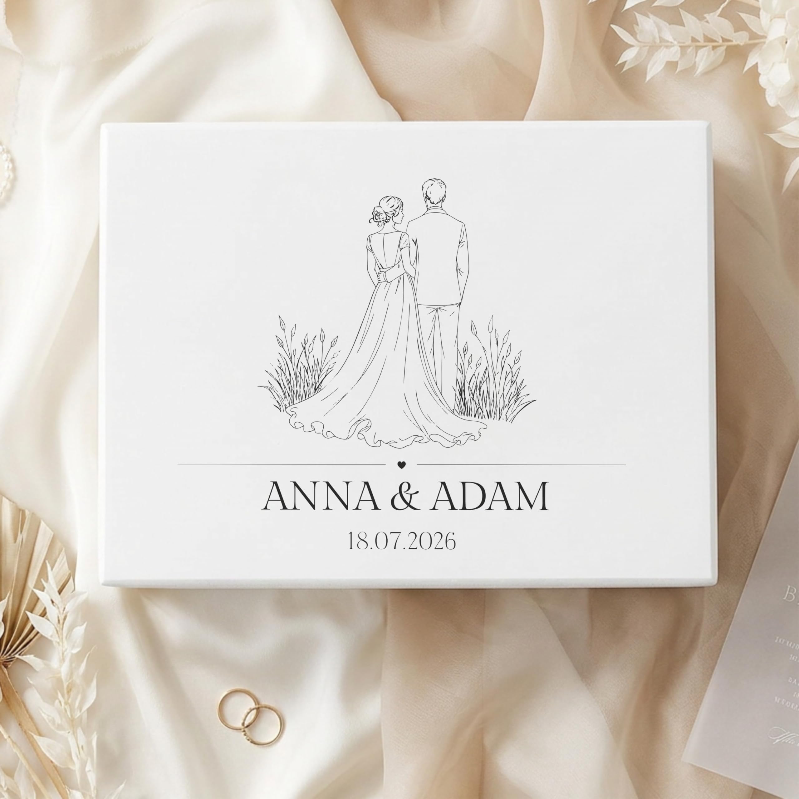 Creative DECO Personalizada Caja de Regalos Originales para los Novios Boda | Regalo Blanca | Caja Madera de Recuerdos Especiales | Parejas Aniversario Matrimonio | Motivo Pareja con Nombres Fecha