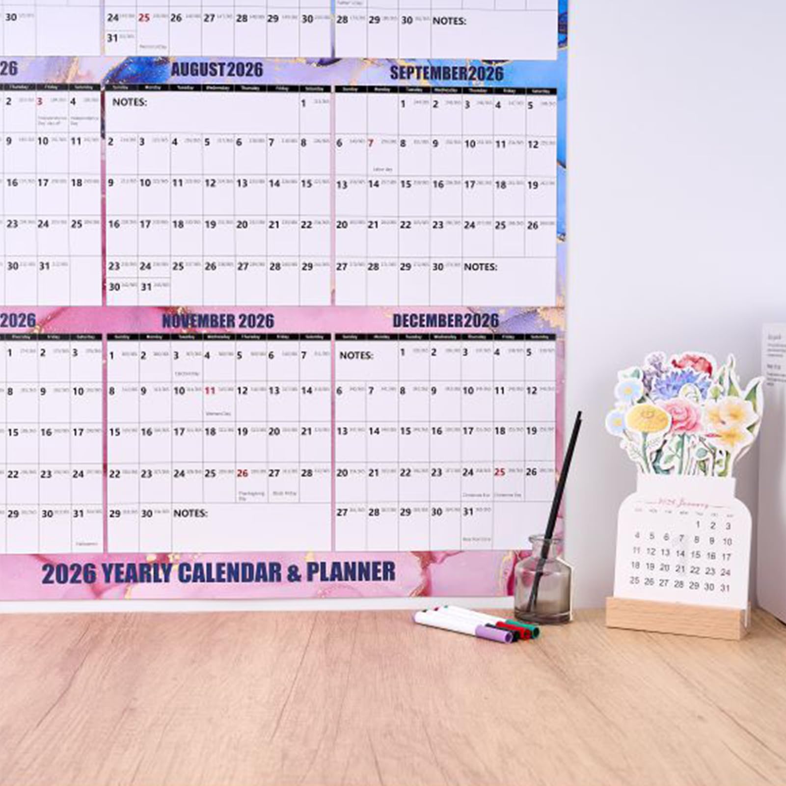 Calendario 2026 Scrittura Liscia Cancellabile a Secco | Poster Calendario Da Parete Decorazione Casa per Promemoria Pianificazione Programma Scuola Ufficio Soggiorno Camera da