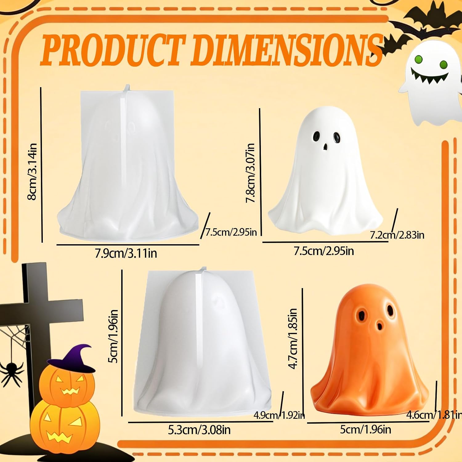 Halloween Ghost Silicone Mold, 3D Cute Spooky Ghost Candle Molds for Candle Making, Aromatherapy Wax, Epoxy Resin Casting, DIY Halloween Party Decorations & Home Decor