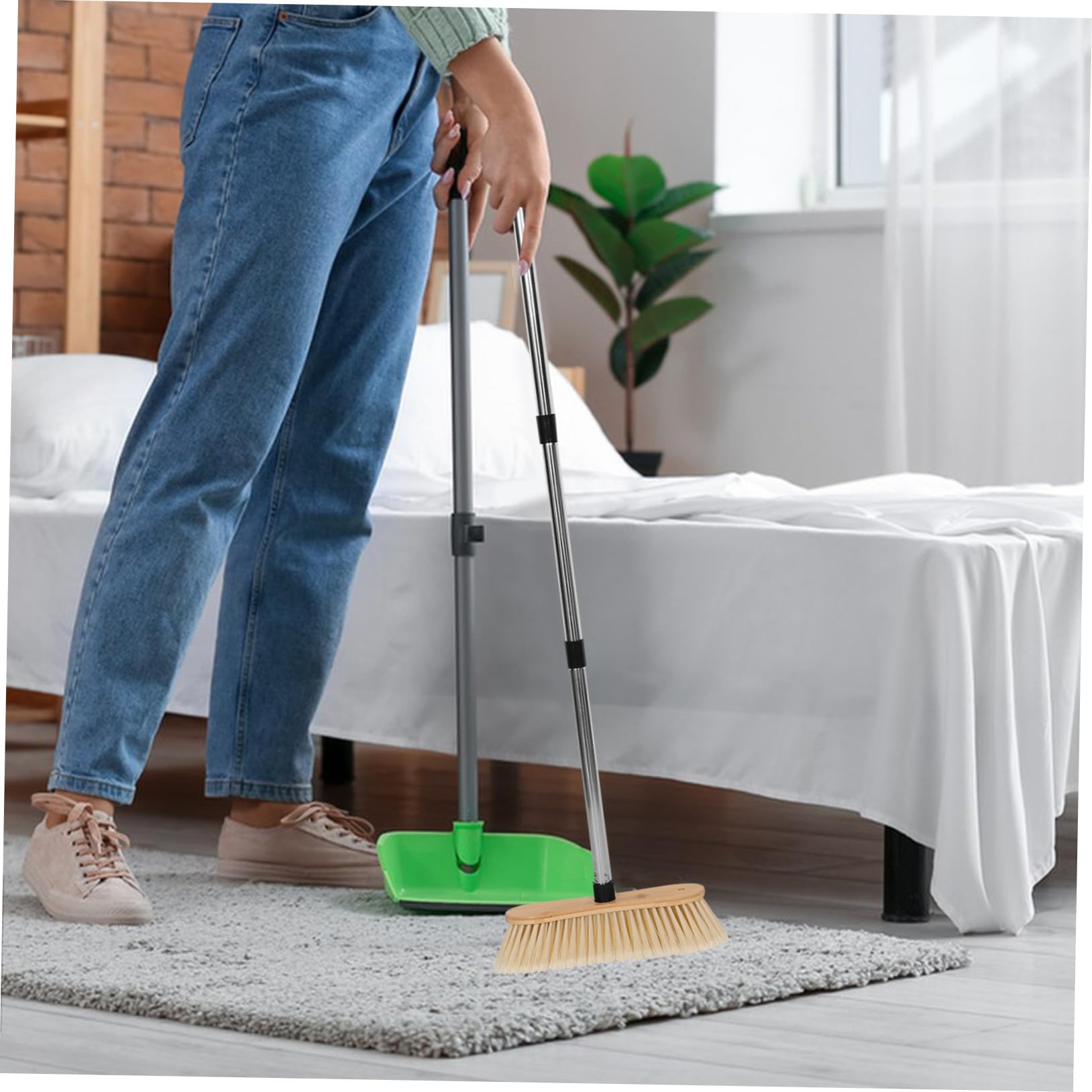 Yardenfun Scopa Rigida con Setole in bambù e Manico in Acciaio Scopa Pesante per Esterni Spazzola Stiff per Garage e Patio Manico Smontabile per Pulizia