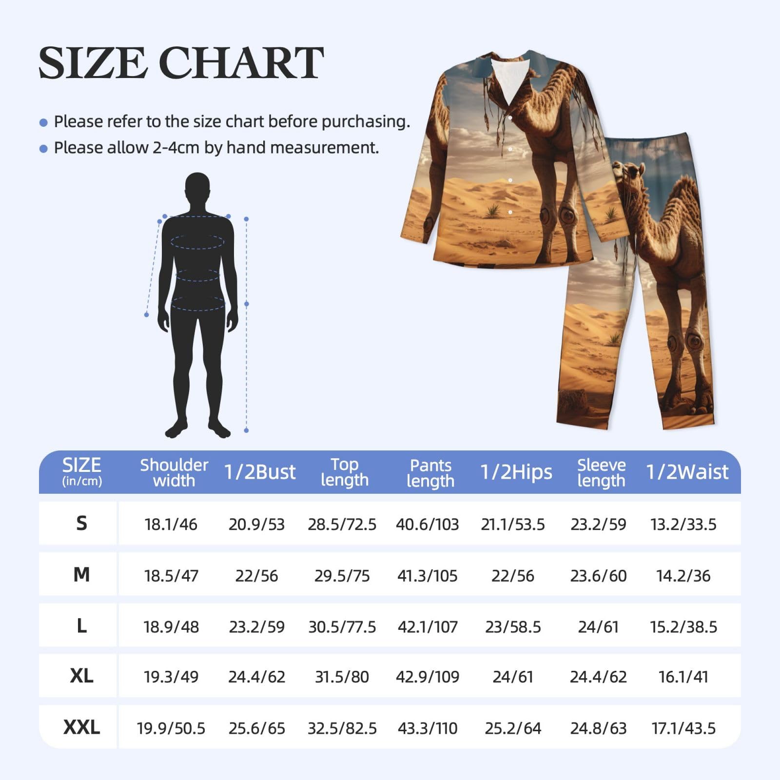 Pigiama a maniche lunghe da uomo con stampa cammello sabbia del deserto Set di due pezzi Traspirante Accogliente Weekend Loungewear