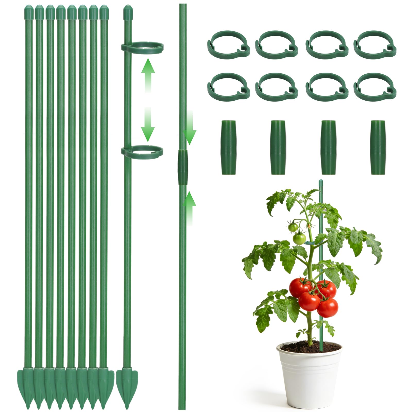 KINGLAKE Adjustable Plant Supports for Indoor Plants, 8 Pcs 40cm Plant Sticks Stakes with Clips, Monstera Support for Orchid Rose Flower Small Potted Plants
