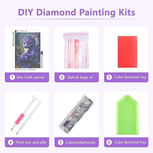 Miniatura 6 de SENQAO Kits de pintura de diamantes de dragón para adultos, pintura de diamantes de animales con diamantes redondos de taladro completo, kits de
