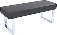 Armen Living Amanda Modern Bench - Grey Faux Leather Upholstered, Chrome Legs, 48x19x18 Entryway Seating