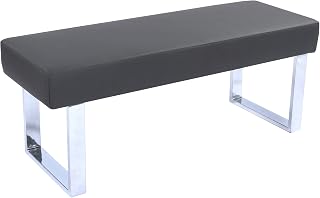 Armen Living Amanda Modern Bench - Grey Faux Leather Upholstered, Chrome Legs, 48x19x18 Entryway Seating