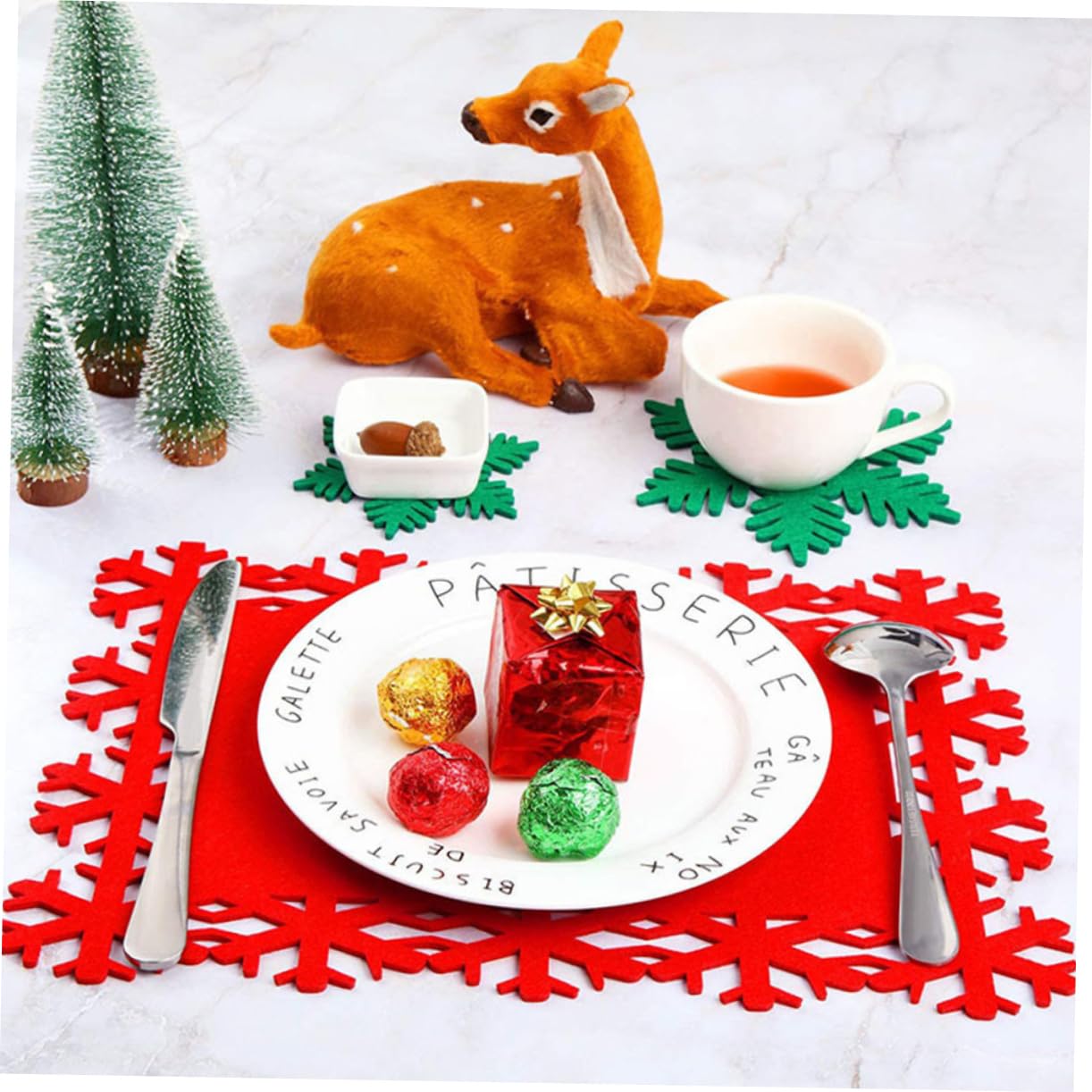 PRETYZOOM 16 Piezas Mantel Individual de de Nieve manteles de Navidad alfombras de Invierno para el hogar Christmas Tablecloth Christmas Table Runner Posavasos navideños tapete de Mesa