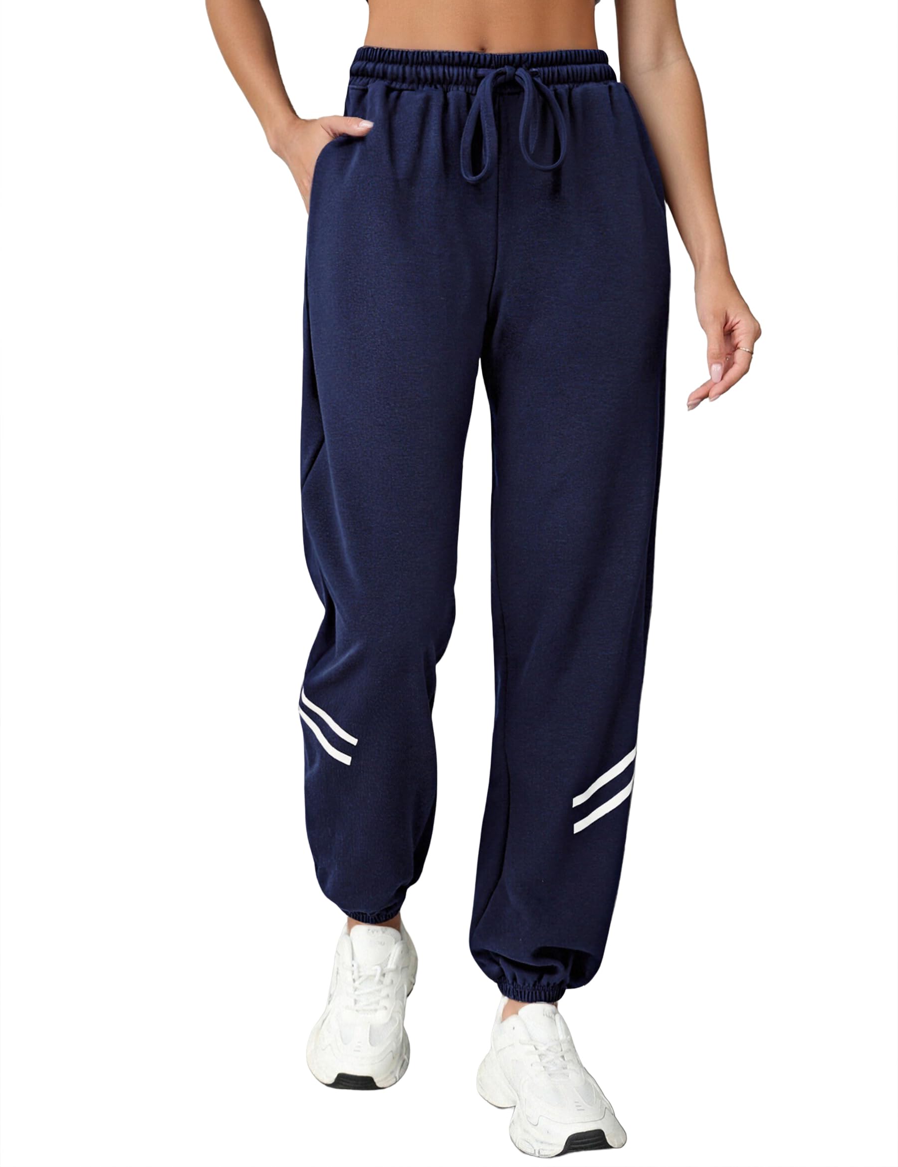 Uniexcosm Jogginghose Damen Lang Trainingshose High Waist Freizeithosen Baumwolle Sweathose mit Tunnelzug und Seitentaschen Laufhosen Sporthosen für Frauen