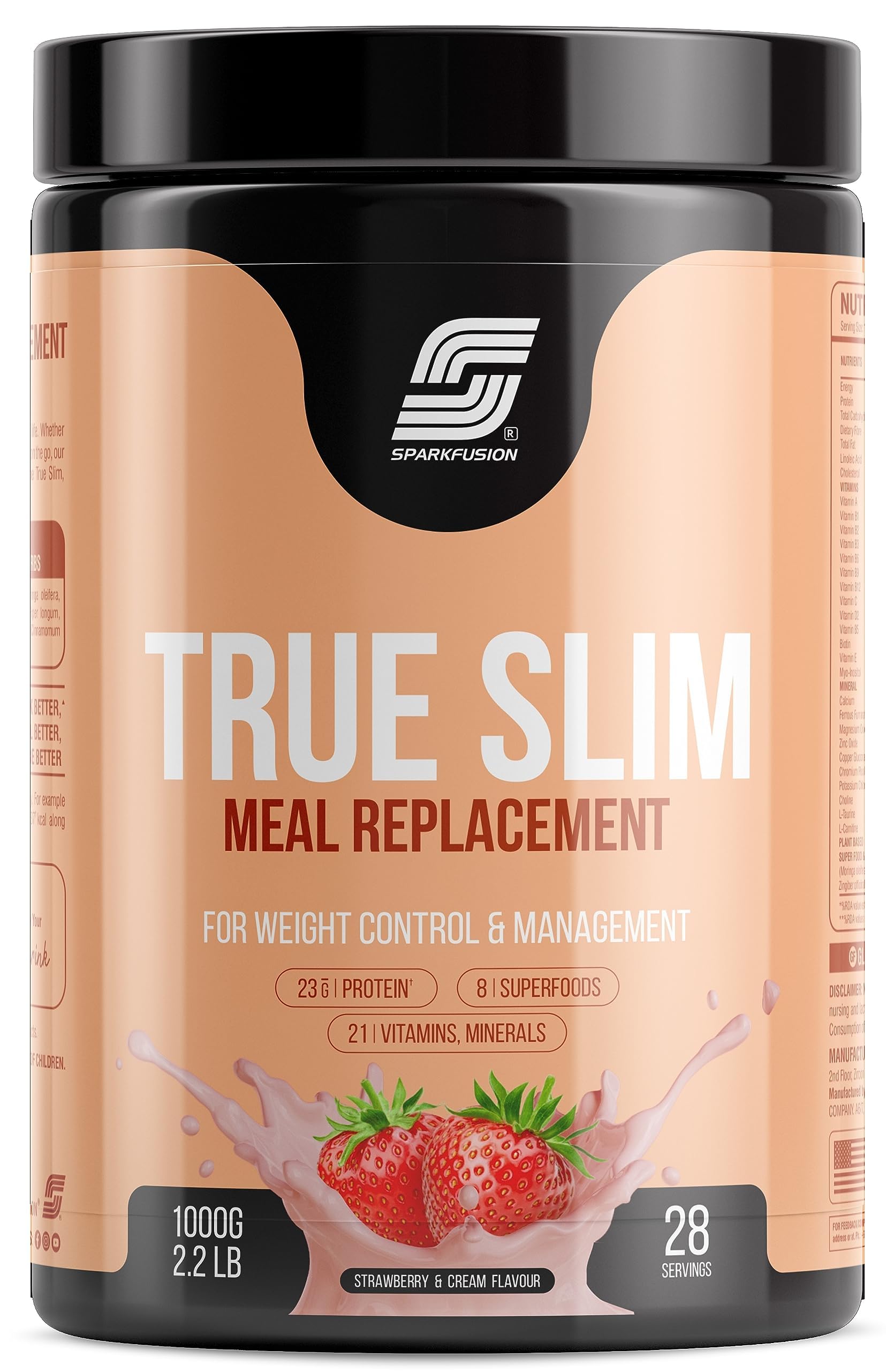 Sparkfusion True Slim Protein Powder Meal Replacement Shake | For Weight Control And Management | With 8 Ayurvedic Superfood | Sugar Free | For Men and Women (1000 g (Pack of 1), Chocolate Smoothie)