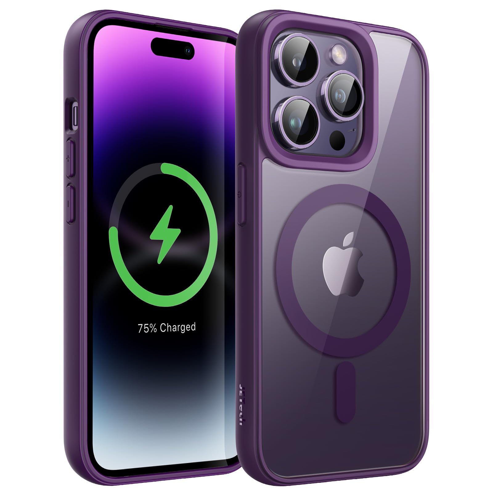 JETech Magnetic Case for iPhone 14 Pro 6.1-Inch Compatible with MagSafe, Shockproof Phone Bumper Cover, Solid Color Matte TPU Frame, Anti-Scratch Clear Back (Deep Purple)