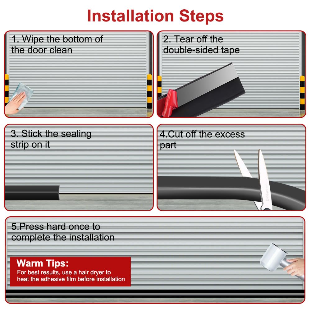 Flintronic Joint porte garage 6m, Joint de seuil pour porte de garag, Épaisseur Joint de Seuil de sol de garage en caoutchouc, Barrière anti-inondation et isolation thermique, facile à couper(Noir)