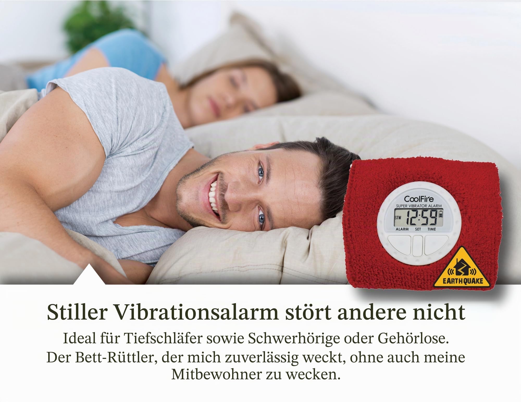 Coolfire Vibrationswecker - Leiser Alarm Armband Vibrationsalarm Uhr Leiser Handgelenk Schock Wecker Vibrationsalarm Armband Tiefschläfer & Vibrationsalarm (Schwarz), Rot/Ausflug, einfarbig (Getaway